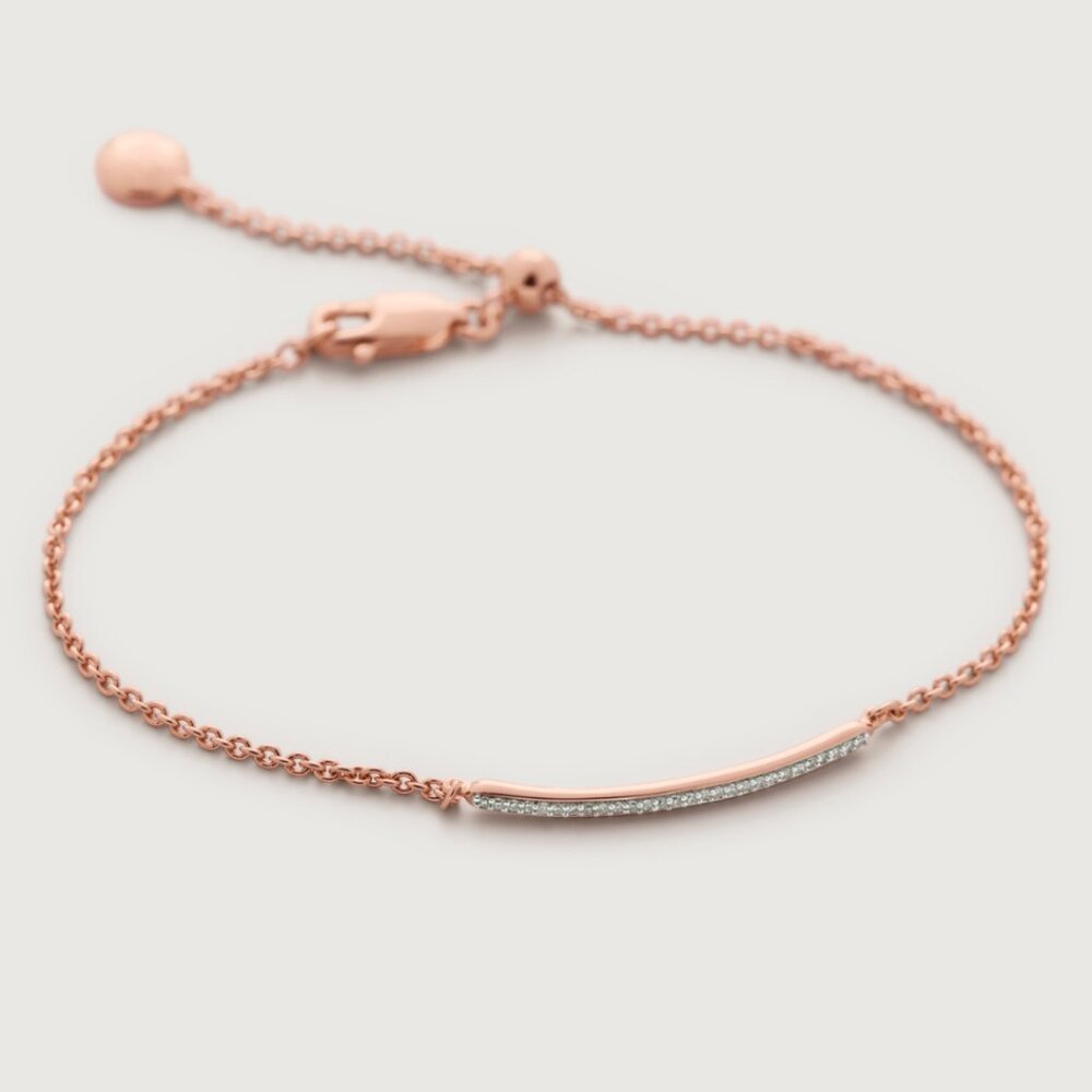 Monica Vinader Skinny Short Bar Diamond Bracelet, 18k Rose Gold